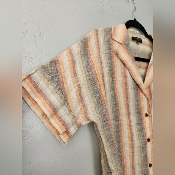 Lafayette 148 Wendell Skyscraper Striped Linen Shirt Sedona XS - Picture 3 of 7